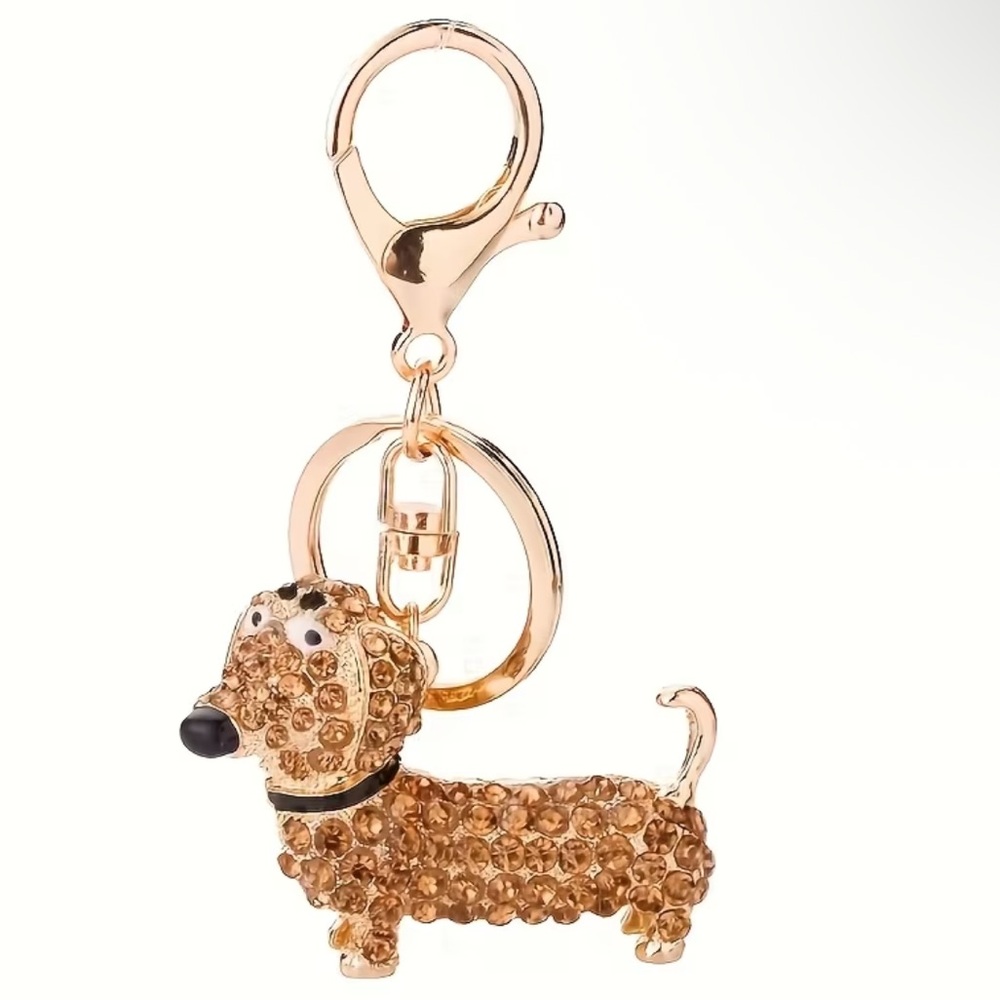 NEW Crystal 3D Rhinestone Cute Dachshund Keychain • Dog Bag Charm - Picture 3 of 6